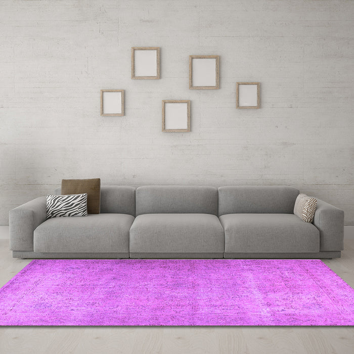Machine Washable Persian Purple Traditional Area Rugs in a Living Room, wshtr2932pur