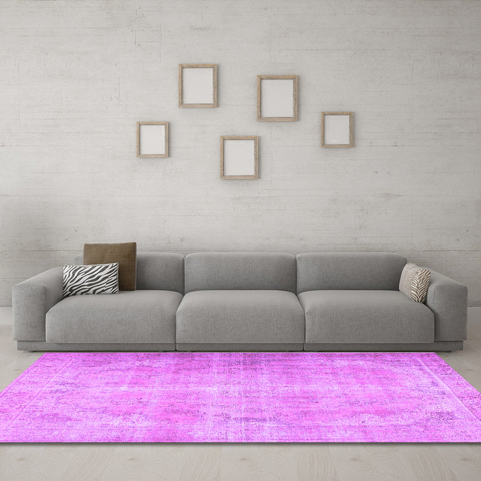 Machine Washable Persian Purple Traditional Area Rugs in a Living Room, wshtr2933pur