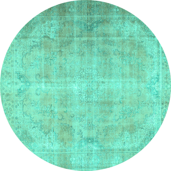Round Machine Washable Persian Turquoise Traditional Area Rugs, wshtr2933turq