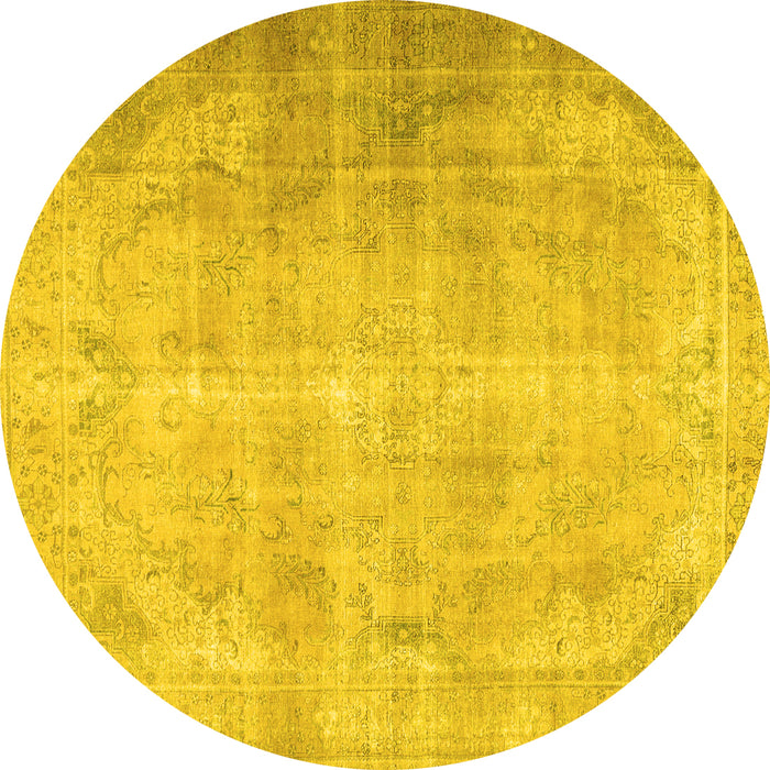 Round Machine Washable Persian Yellow Traditional Rug, wshtr2933yw
