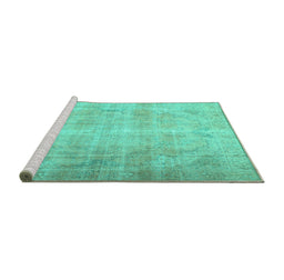 Sideview of Machine Washable Persian Turquoise Traditional Area Rugs, wshtr2933turq