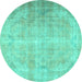 Round Persian Turquoise Traditional Rug, tr2933turq
