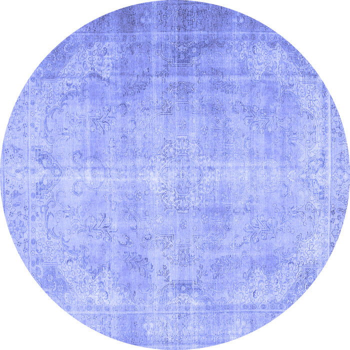 Round Machine Washable Persian Blue Traditional Rug, wshtr2933blu