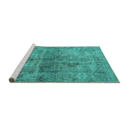 Sideview of Machine Washable Persian Turquoise Traditional Area Rugs, wshtr2934turq