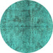 Round Machine Washable Persian Turquoise Traditional Area Rugs, wshtr2934turq