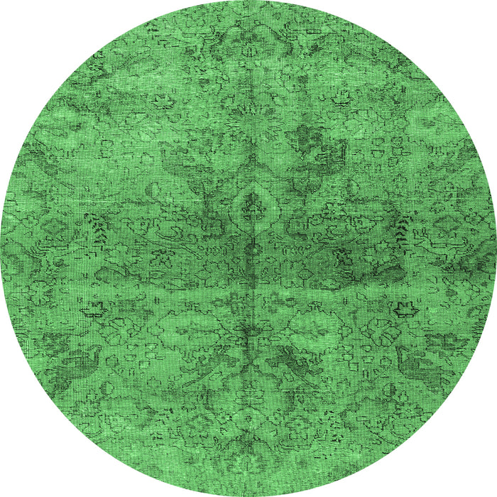 Round Machine Washable Persian Emerald Green Traditional Area Rugs, wshtr2934emgrn