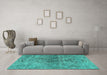 Machine Washable Persian Turquoise Traditional Area Rugs in a Living Room,, wshtr2934turq