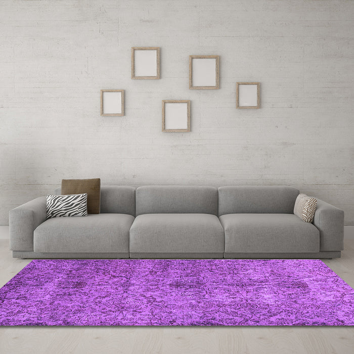 Machine Washable Persian Purple Traditional Area Rugs in a Living Room, wshtr2935pur