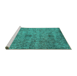 Sideview of Machine Washable Persian Turquoise Traditional Area Rugs, wshtr2935turq