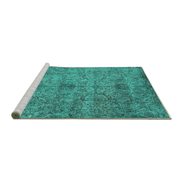 Sideview of Machine Washable Persian Turquoise Traditional Area Rugs, wshtr2935turq