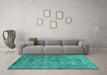 Machine Washable Persian Turquoise Traditional Area Rugs in a Living Room,, wshtr2935turq