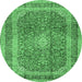 Round Medallion Emerald Green Traditional Rug, tr2936emgrn