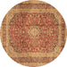 Round Machine Washable Medallion Brown Traditional Rug, wshtr2936brn