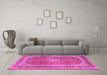 Machine Washable Medallion Pink Traditional Rug in a Living Room, wshtr2936pnk