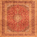 Round Machine Washable Medallion Orange Traditional Area Rugs, wshtr2936org