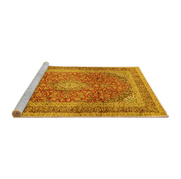 Sideview of Machine Washable Medallion Yellow Traditional Rug, wshtr2936yw