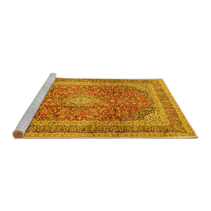 Sideview of Machine Washable Medallion Yellow Traditional Rug, wshtr2936yw