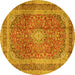 Round Machine Washable Medallion Yellow Traditional Rug, wshtr2936yw