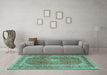 Machine Washable Medallion Turquoise Traditional Area Rugs in a Living Room,, wshtr2936turq