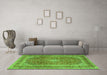 Machine Washable Medallion Green Traditional Area Rugs in a Living Room,, wshtr2936grn