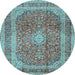 Round Medallion Light Blue Traditional Rug, tr2936lblu