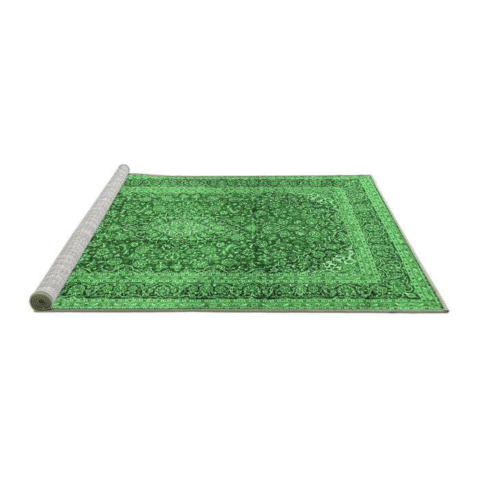 Sideview of Machine Washable Medallion Emerald Green Traditional Area Rugs, wshtr2936emgrn