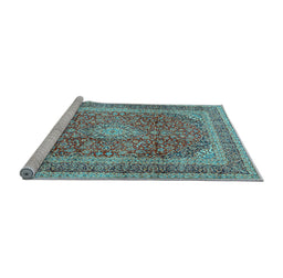 Sideview of Machine Washable Medallion Light Blue Traditional Rug, wshtr2936lblu