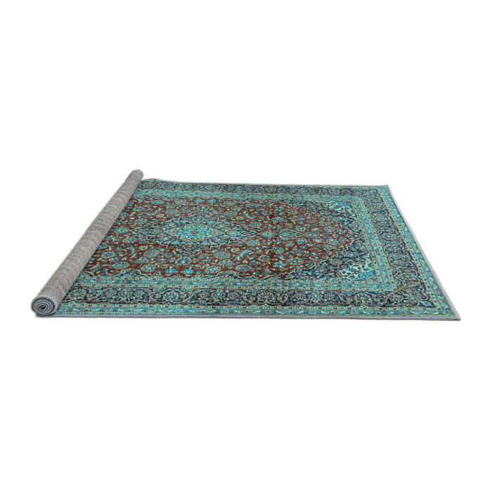 Sideview of Machine Washable Medallion Light Blue Traditional Rug, wshtr2936lblu