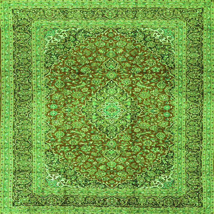 Round Machine Washable Medallion Green Traditional Area Rugs, wshtr2936grn