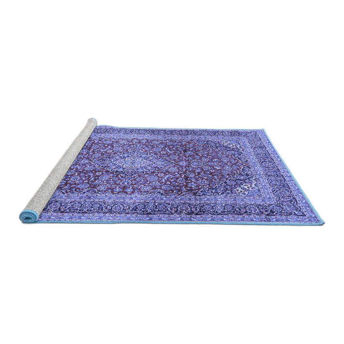 Sideview of Machine Washable Medallion Blue Traditional Rug, wshtr2936blu