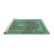 Sideview of Machine Washable Medallion Turquoise Traditional Area Rugs, wshtr2936turq