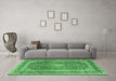 Machine Washable Medallion Emerald Green Traditional Area Rugs in a Living Room,, wshtr2936emgrn