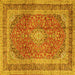 Square Machine Washable Medallion Yellow Traditional Rug, wshtr2936yw