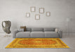 Machine Washable Medallion Yellow Traditional Rug in a Living Room, wshtr2936yw