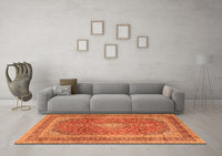 Machine Washable Medallion Orange Traditional Rug, wshtr2936org