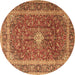 Round Machine Washable Persian Brown Traditional Rug, wshtr2937brn