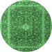 Round Machine Washable Persian Emerald Green Traditional Area Rugs, wshtr2937emgrn