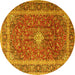 Round Machine Washable Persian Yellow Traditional Rug, wshtr2937yw