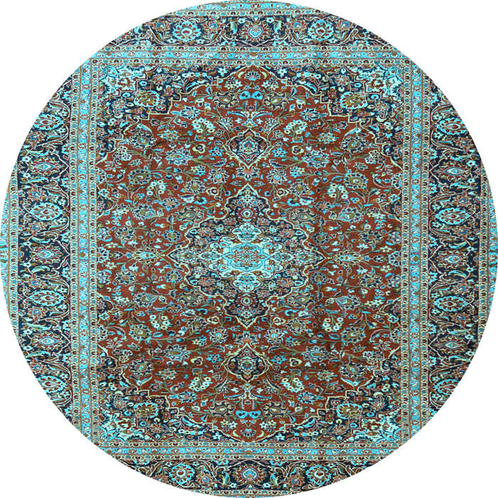 Round Machine Washable Persian Light Blue Traditional Rug, wshtr2937lblu