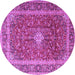 Round Machine Washable Persian Purple Traditional Area Rugs, wshtr2937pur