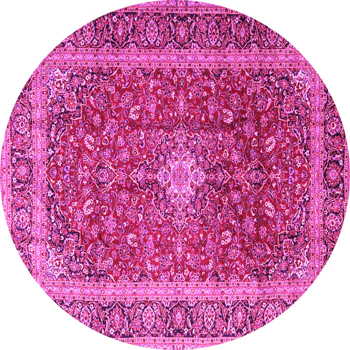 Round Machine Washable Persian Pink Traditional Rug, wshtr2937pnk