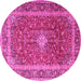 Round Machine Washable Persian Pink Traditional Rug, wshtr2937pnk