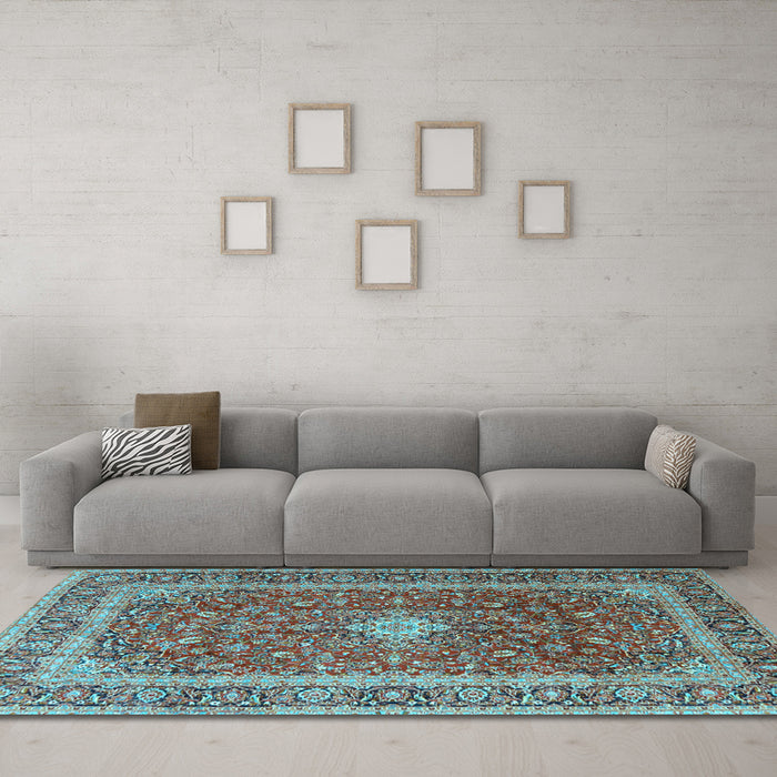 Machine Washable Persian Light Blue Traditional Rug in a Living Room, wshtr2937lblu