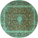 Round Machine Washable Persian Turquoise Traditional Area Rugs, wshtr2937turq