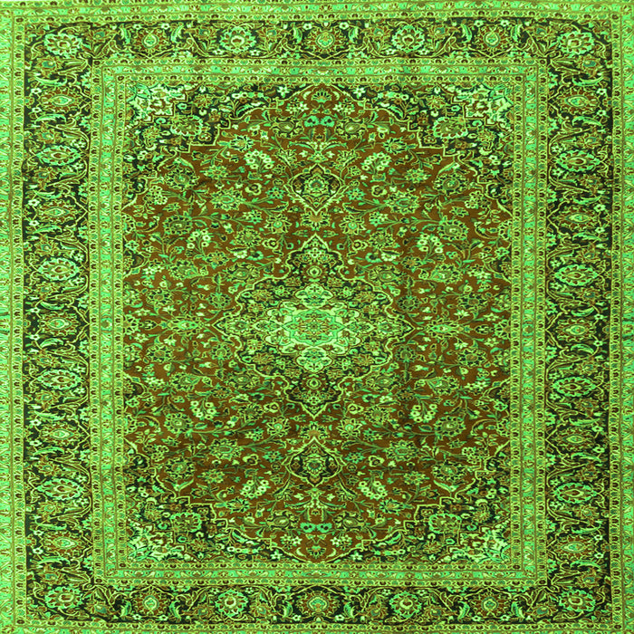 Round Machine Washable Persian Green Traditional Area Rugs, wshtr2937grn