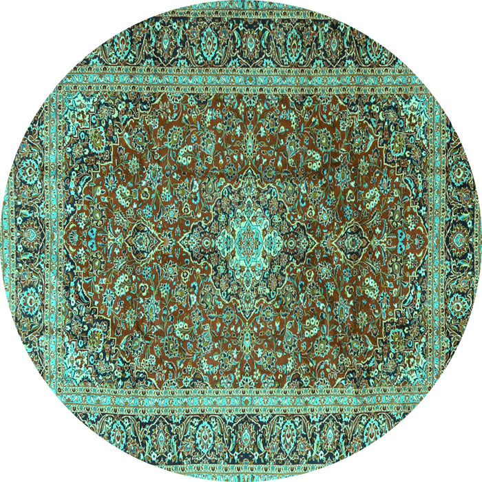 Round Persian Turquoise Traditional Rug, tr2937turq