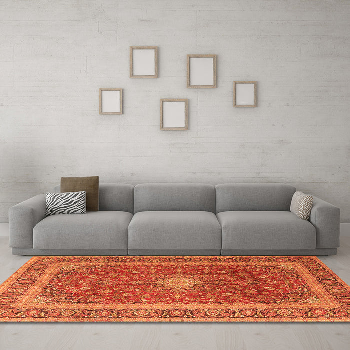 Machine Washable Persian Orange Traditional Area Rugs in a Living Room, wshtr2937org