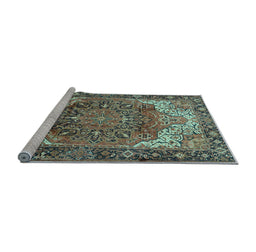 Sideview of Machine Washable Persian Light Blue Traditional Rug, wshtr2938lblu