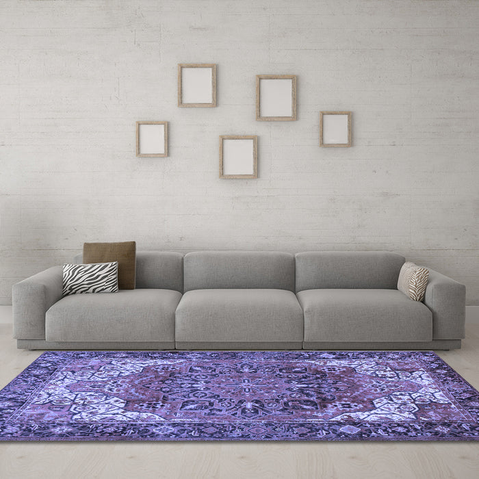 Machine Washable Persian Blue Traditional Rug in a Living Room, wshtr2938blu