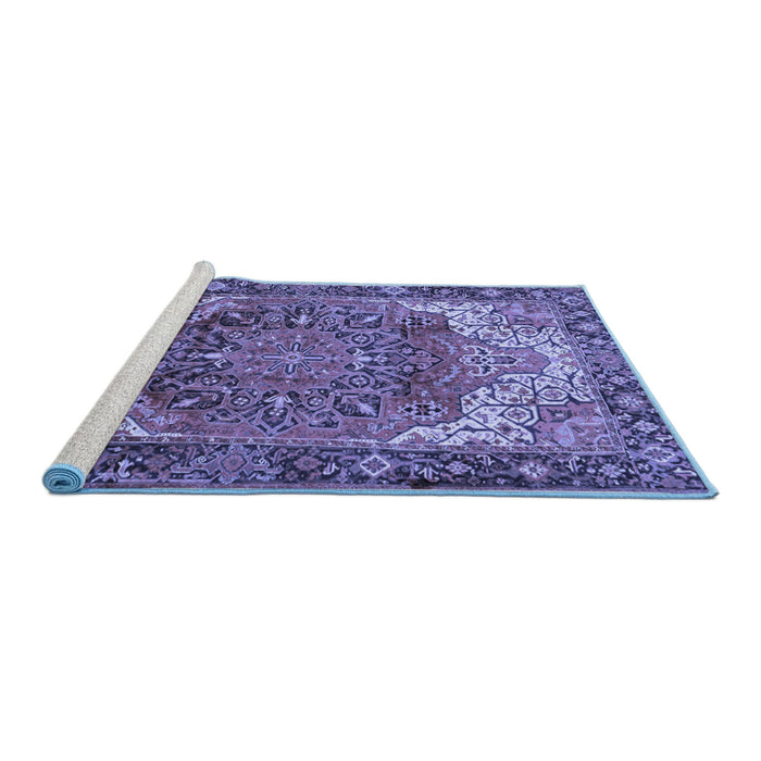 Sideview of Machine Washable Persian Blue Traditional Rug, wshtr2938blu